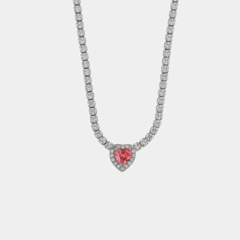 Collana in Argento 925 con cuore rosso impreziosito da zirconi