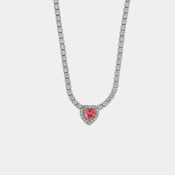 Collana in Argento 925 con cuore rosso impreziosito da zirconi - BYSIMON gioielli