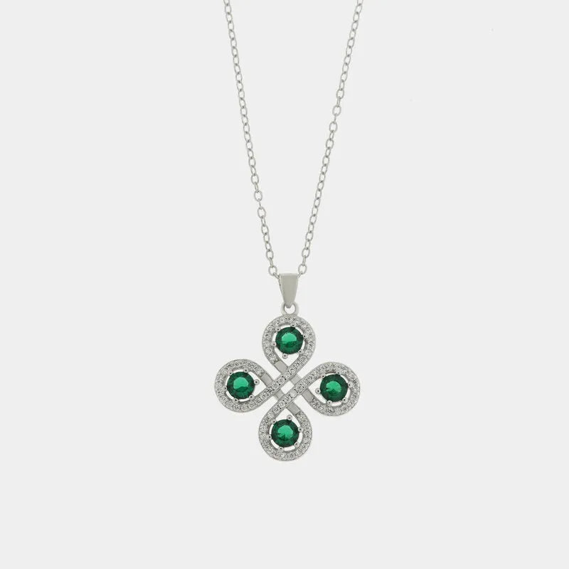 Collana in Argento 925 con fiore impreziosito da zirconi verdi Collezione Barcellona - BYSIMON gioielli