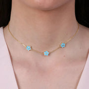 Collana in Argento 925 con fiori smaltati azzurri