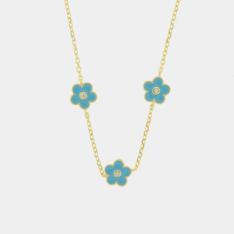 Collana in Argento 925 con fiori smaltati azzurri