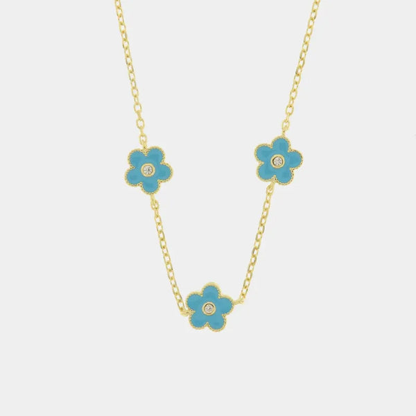 Collana in Argento 925 con fiori smaltati azzurri