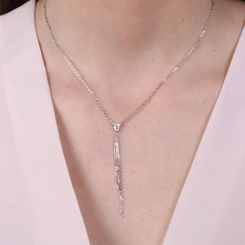 Collana in Argento 925 con cuore e catene pendenti