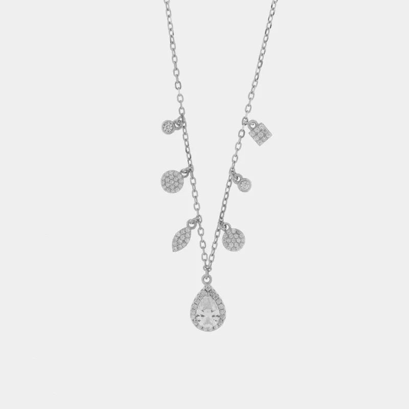 Collana in Argento 925 con zirconi a forma ovale pendenti