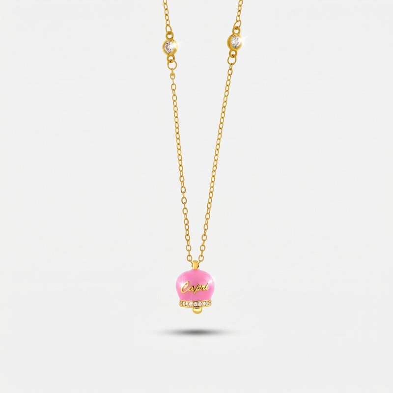 Collana in Argento 925 con campanella rosa Capri e zirconi