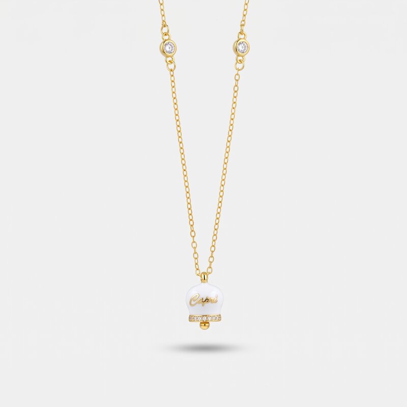 Collana in Argento 925 con campanella bianca Capri e zirconi
