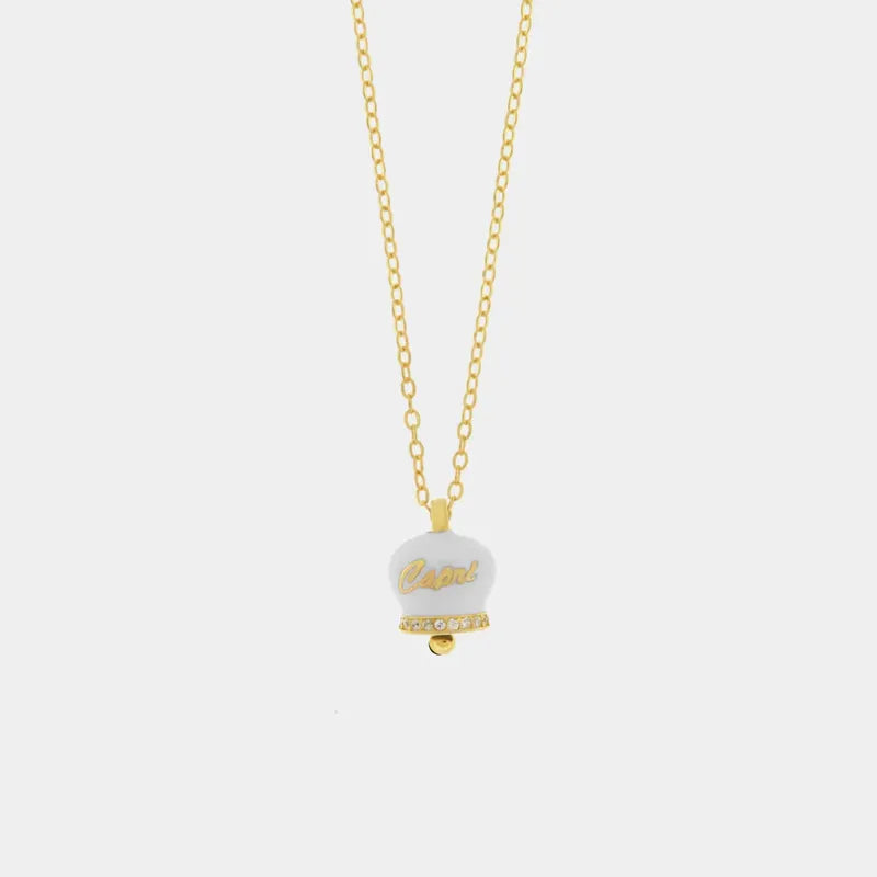 Collana in Argento 925 con campanella bianca Capri e zirconi