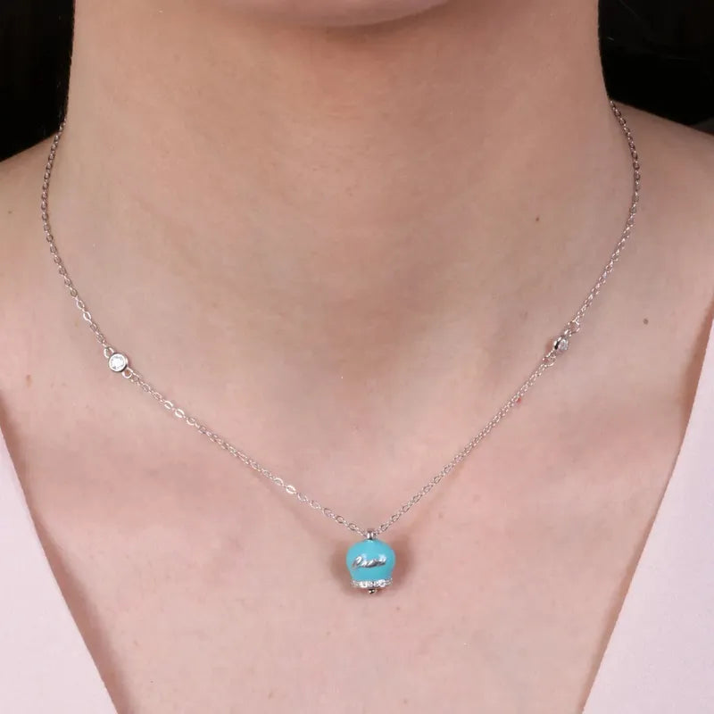 Collana in Argento 925 con campanella azzurra Capri e zirconi