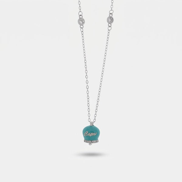 Collana in Argento 925 con campanella azzurra Capri e zirconi
