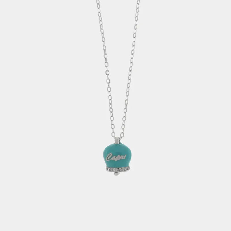 Collana in Argento 925 con campanella azzurra Capri e zirconi
