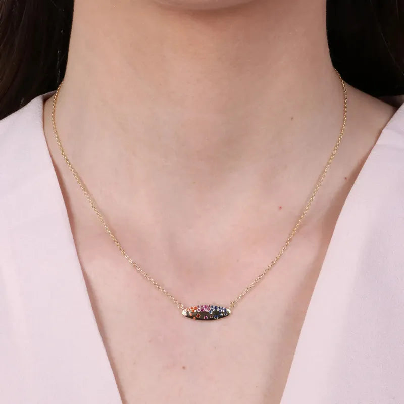 Collana in Argento 925 con piastra impreziosita da zirconi multicolor