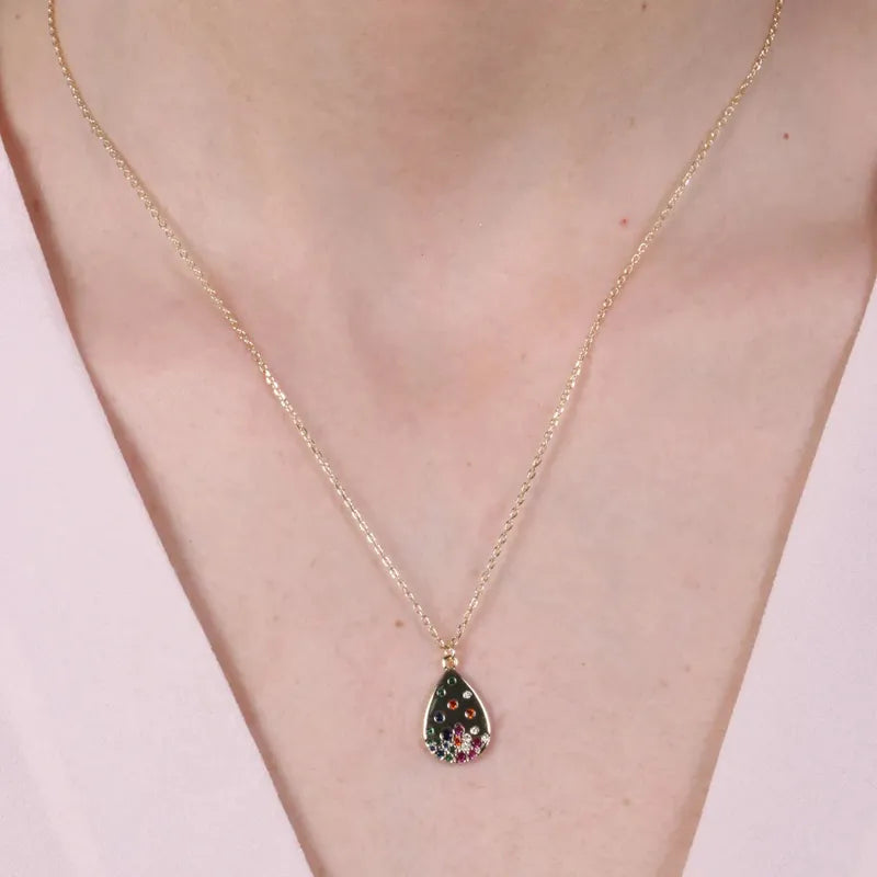Collana in Argento 925 con piastra a forma di goccia con zirconi