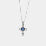 Collana in Argento 925 con croce impreziosita da zirconi trasparenti e blu Collezione Barcellona - BYSIMON gioielli