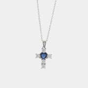 Collana in Argento 925 con croce impreziosita da zirconi trasparenti e blu