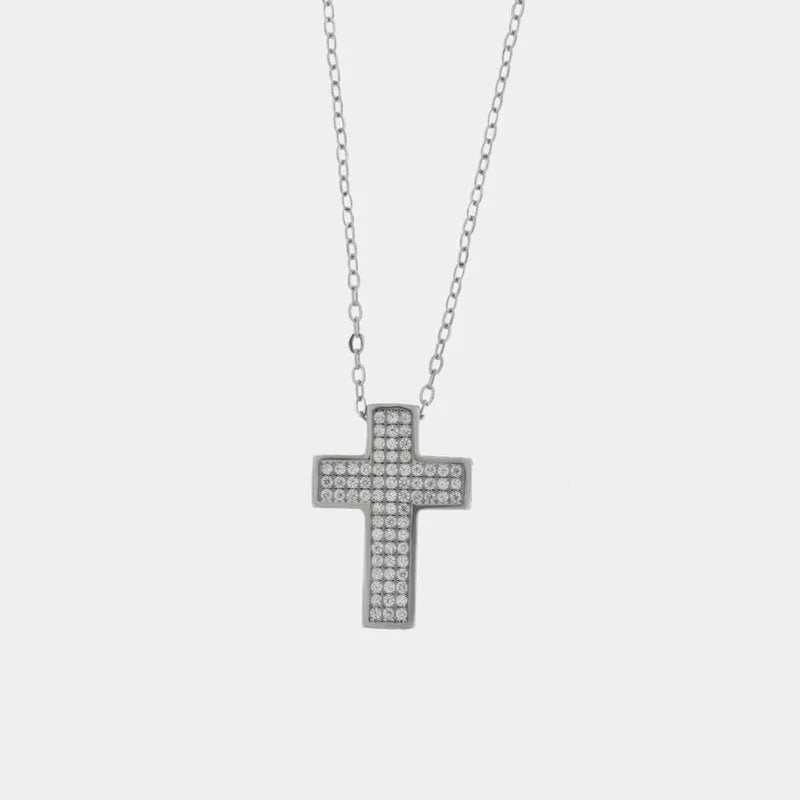 Collana in Argento 925 con croce impreziosito da zirconi Collezione Barcellona - BYSIMON gioielli