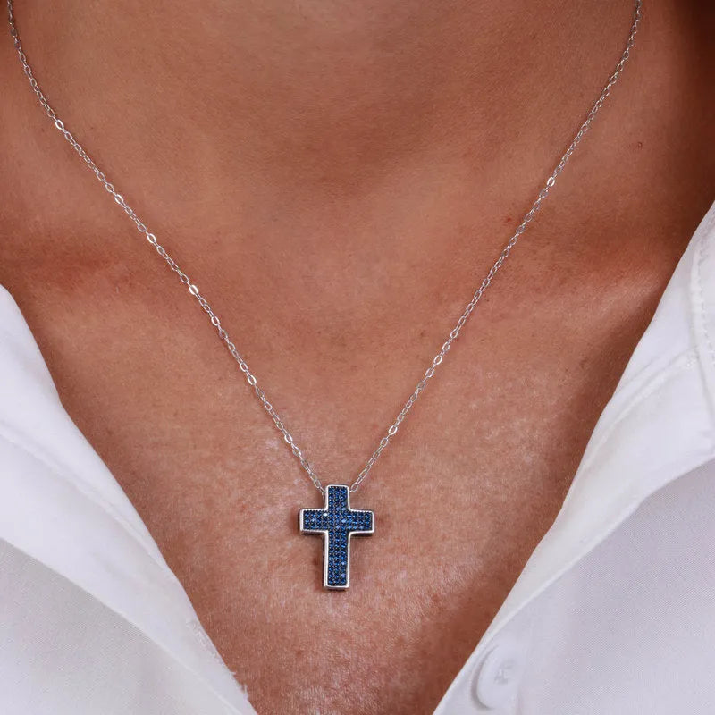Collana in Argento 925 con croce nera Collezione Barcellona - BYSIMON gioielli