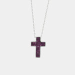 Collana in Argento 925 con croce e zirconi rosso rubino Collezione Barcellona - BYSIMON gioielli