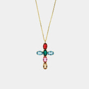 Collana in Argento 925 a forma di croce con cristalli multicolore