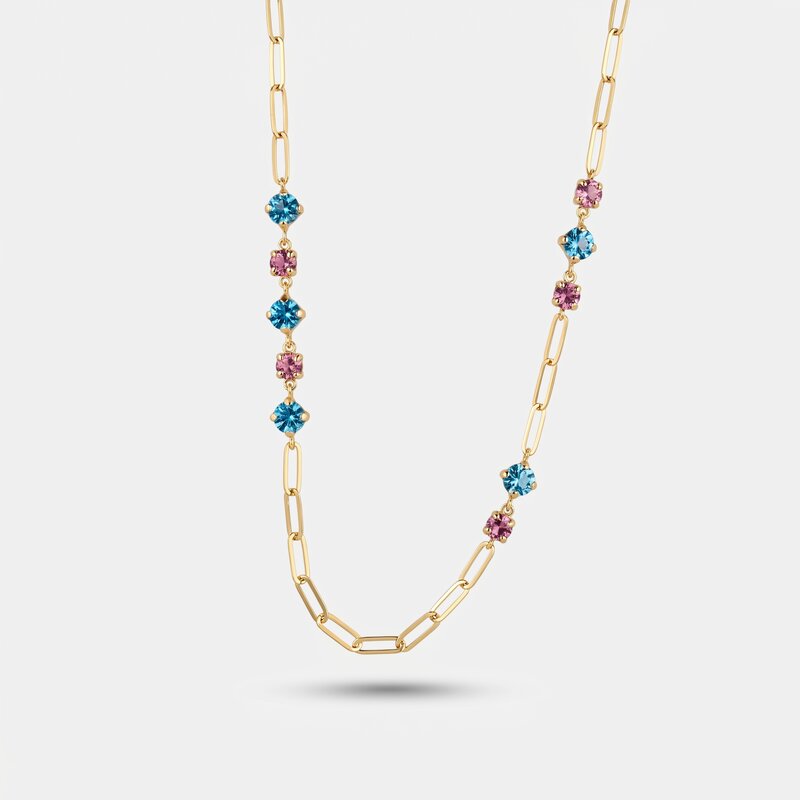 Collana in Argento 925 con cristalli rosa e celesti - BYSIMON gioielli