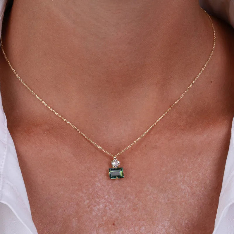 Collana in Argento 925 con cristallo verde rettangolare