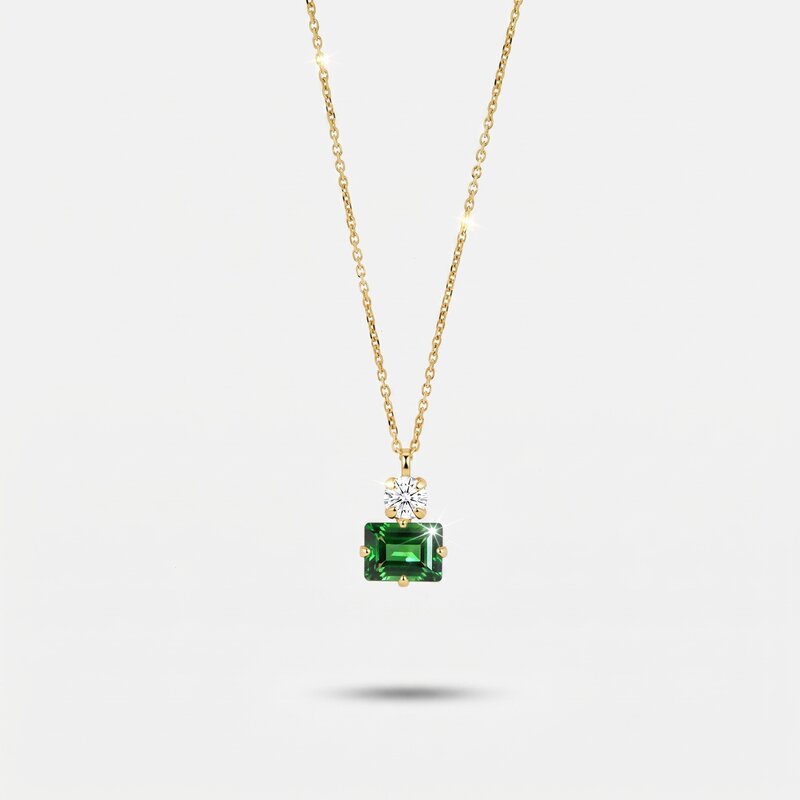 Collana in Argento 925 con cristallo verde rettangolare - BYSIMON gioielli