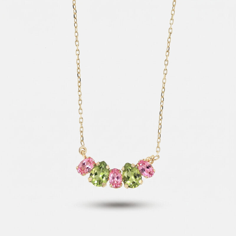 Collana in Argento 925 con cristalli verdi e rosa - BYSIMON gioielli