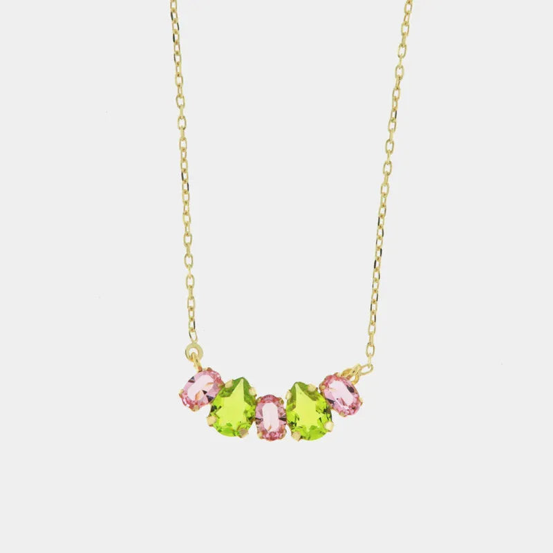 Collana in Argento 925 con cristalli verdi e rosa