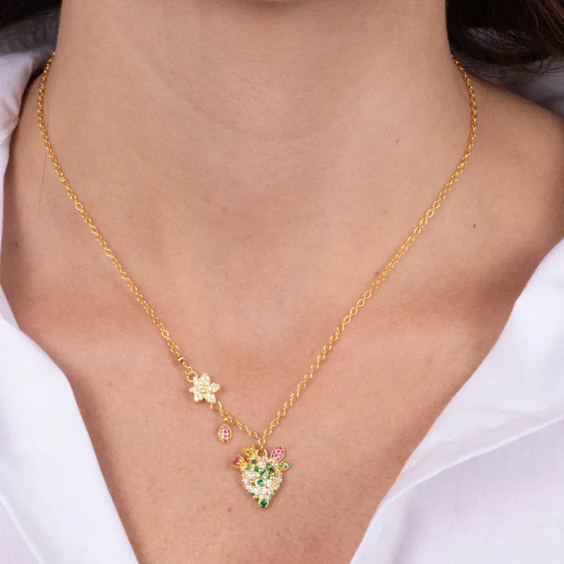 Collana in Argento 925 con cactus e zirconi colorati