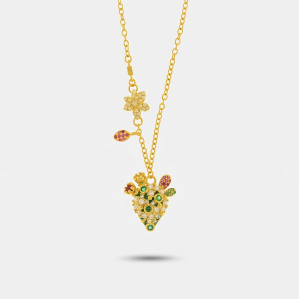 Collana in Argento 925 con cactus e zirconi colorati - BYSIMON gioielli