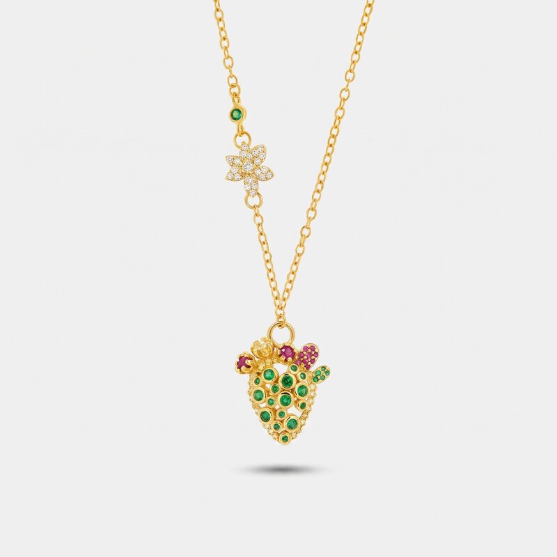 Collana in Argento 925 con cactus e zirconi colorati - BYSIMON gioielli
