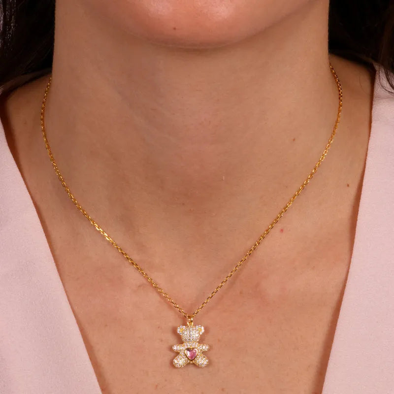 Collana in Argento 925 con orsacchiotto zirconato placcato oro Collezione Amsterdam - BYSIMON gioielli