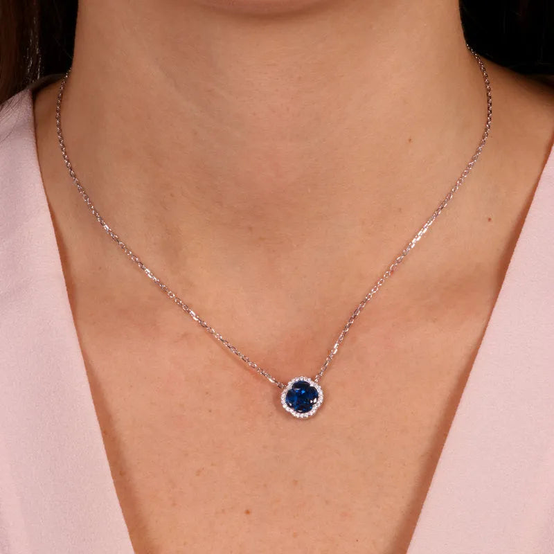 Collana in Argento 925 con zircone pendente blu Collezione Amsterdam - BYSIMON gioielli