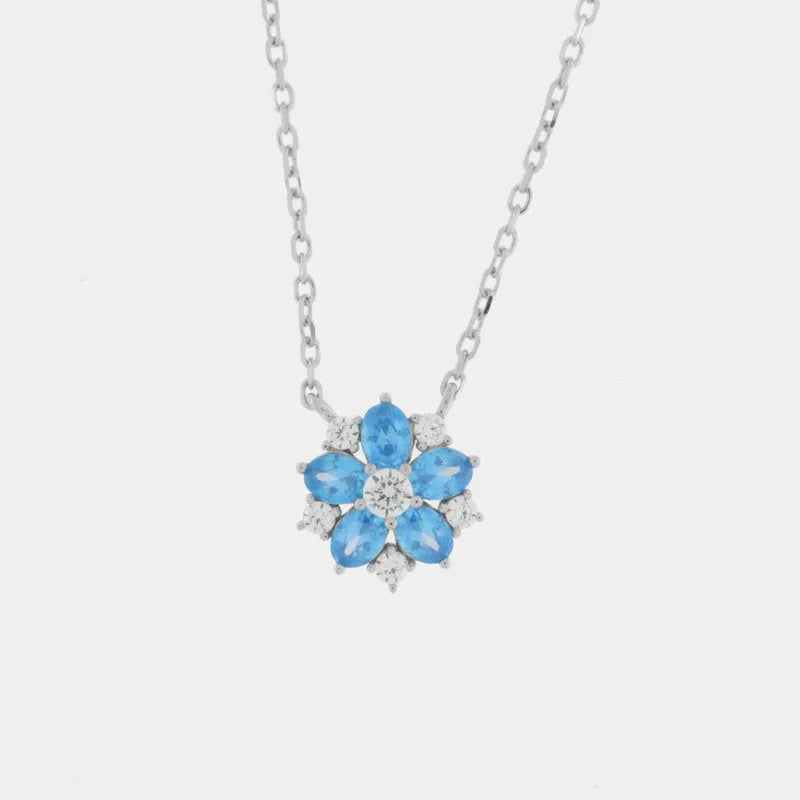 Collana in Argento 925 con fiore azzurro placcato rodio - BYSIMON gioielli