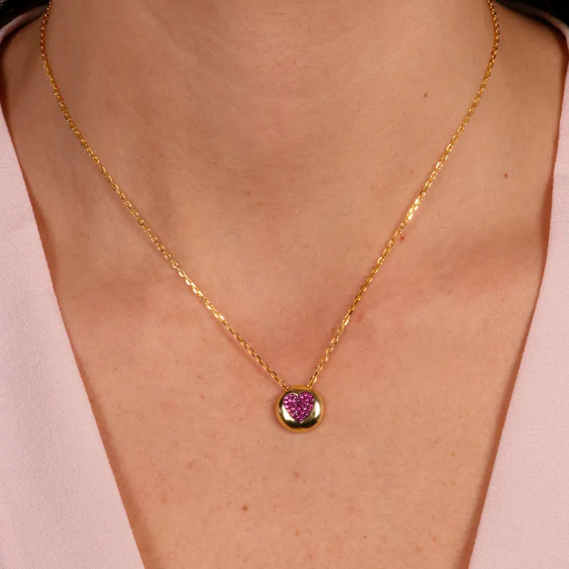 Collana in Argento 925 con cuore rosso placcato oro - BYSIMON gioielli