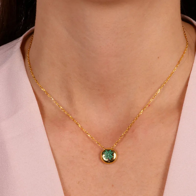 Collana in Argento 925  con quadrifoglio zirconi verdi placcato oro - BYSIMON gioielli