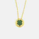 Collana in Argento 925  con quadrifoglio zirconi verdi placcato oro - BYSIMON gioielli