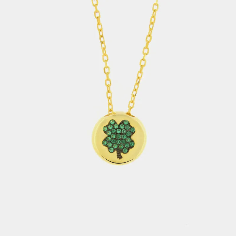 Collana in Argento 925  con quadrifoglio zirconi verdi placcato oro - BYSIMON gioielli
