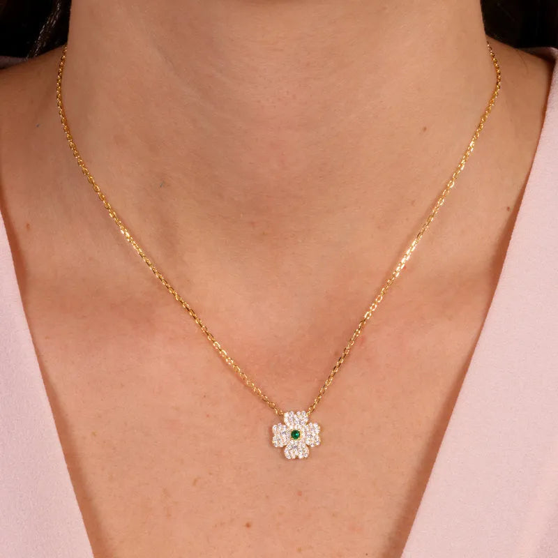 Collana in Argento 925  con quadrifoglio zirconato placcato oro - BYSIMON gioielli