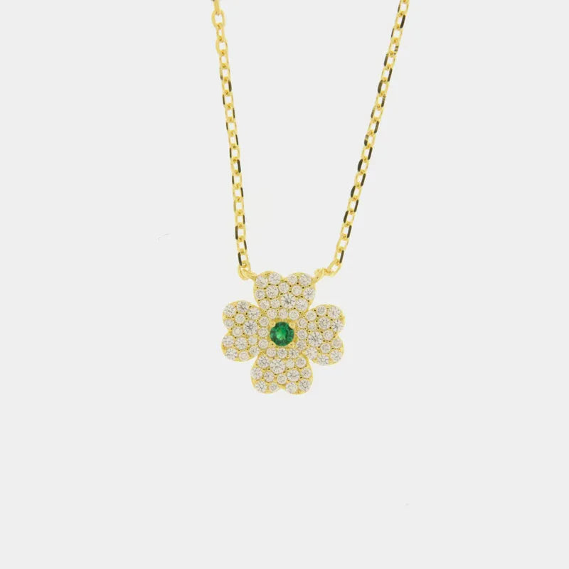 Collana in Argento 925  con quadrifoglio zirconato placcato oro - BYSIMON gioielli