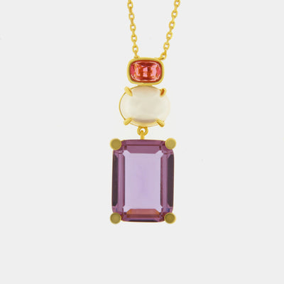 Collana in Argento 925 con zirconi viola a forma rettangolare SIMEONE - gioiello BySimon