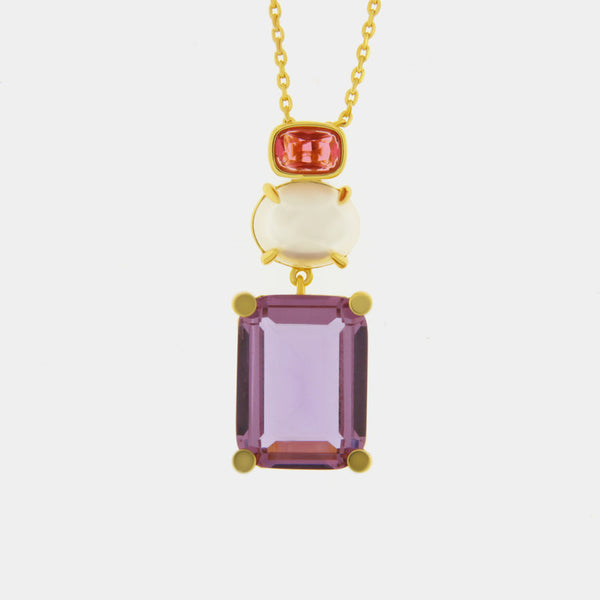 Collana in Argento 925 con zirconi viola a forma rettangolare SIMEONE - gioiello BySimon