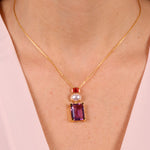 Collana in Argento 925 con zirconi viola a forma rettangolare SIMEONE - gioiello BySimon