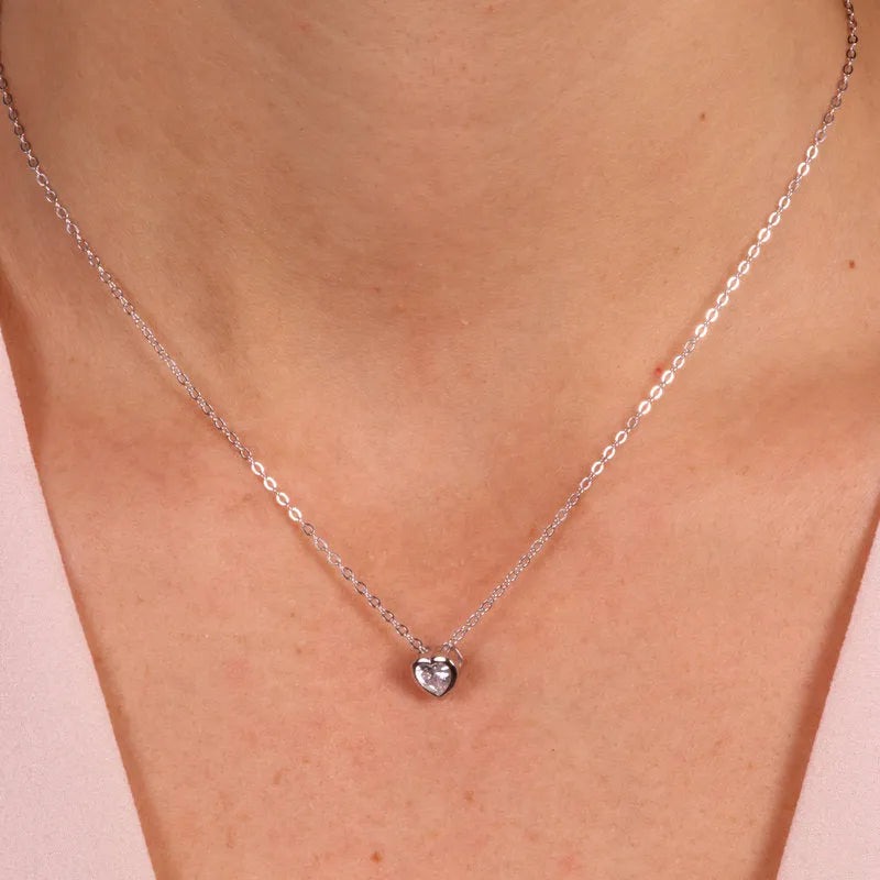 925 Silver Necklace with Rhodium Plated Heart