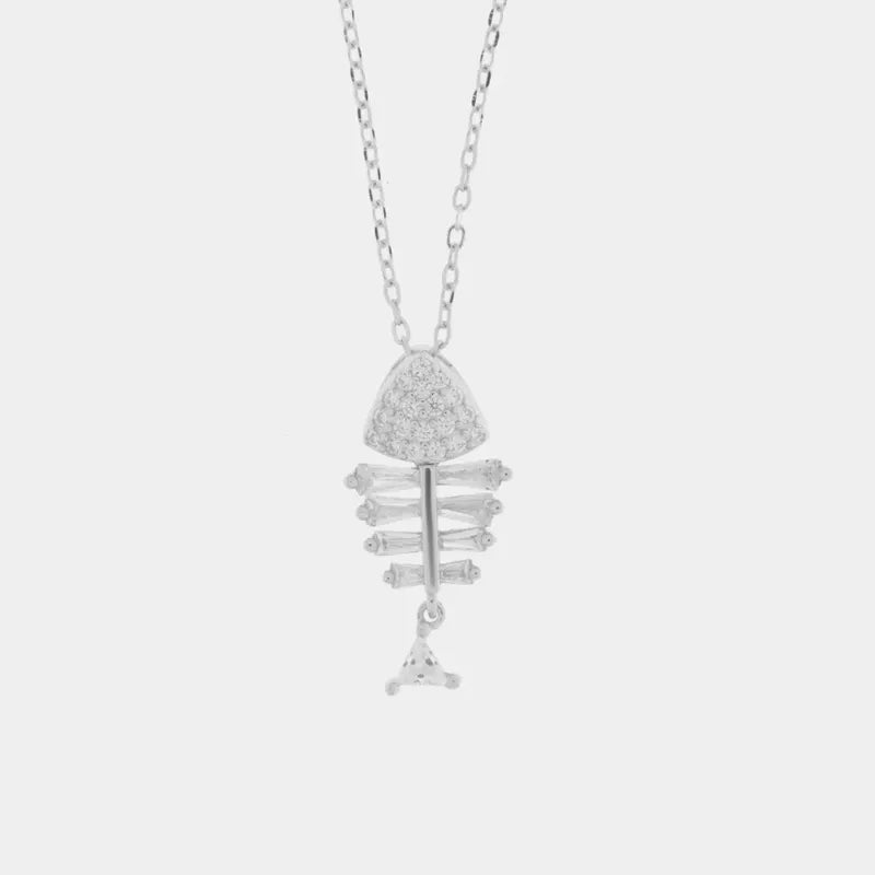 Collana in Argento 925 con ciondolo spina di pesce zirconato