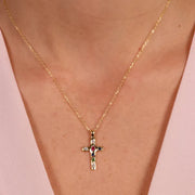 Collana in Argento 925 con croce impreziosita da zirconi colorati