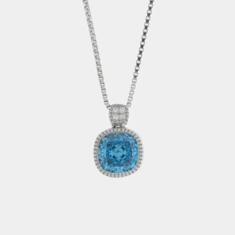 Collana in Argento 925  con zircone azzuro pendente