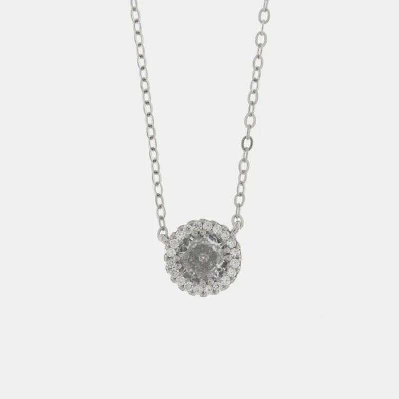 925 Silver Necklace with Rhodium Plated Zirconia Pendant