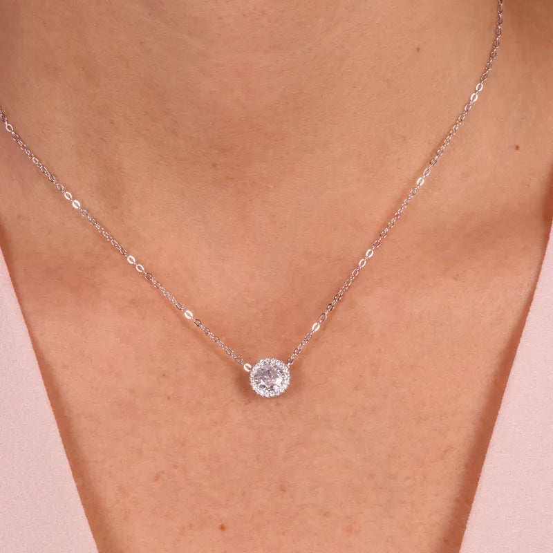 925 Silver Necklace with Rhodium Plated Zirconia Pendant