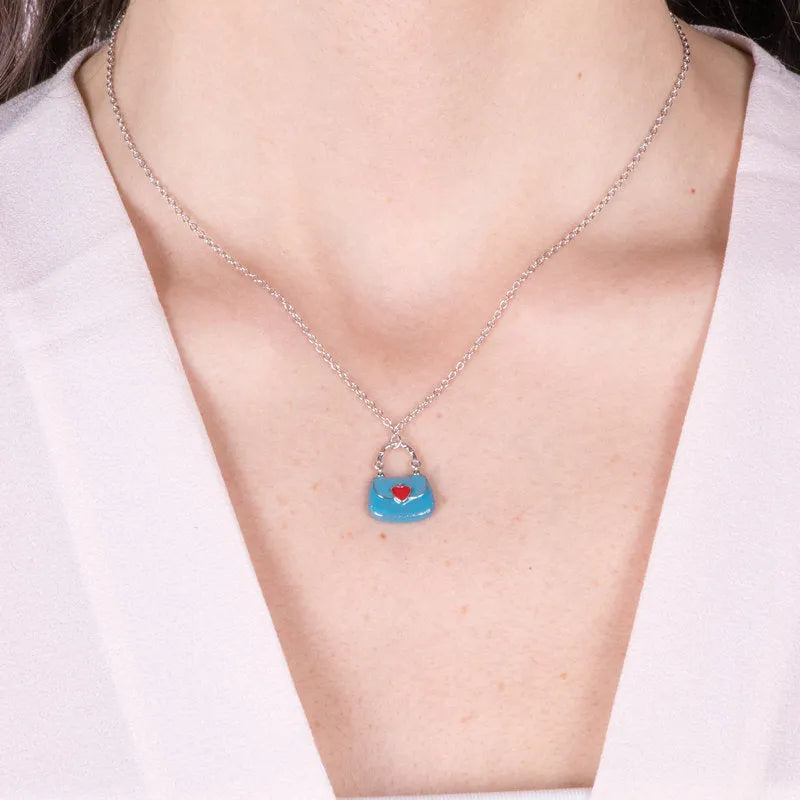 Collana in Argento 925 con borsetta azzurra