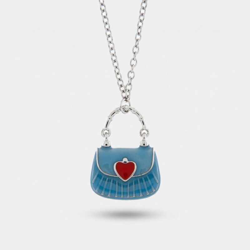 Collana in Argento 925 con borsetta azzurra - BYSIMON gioielli